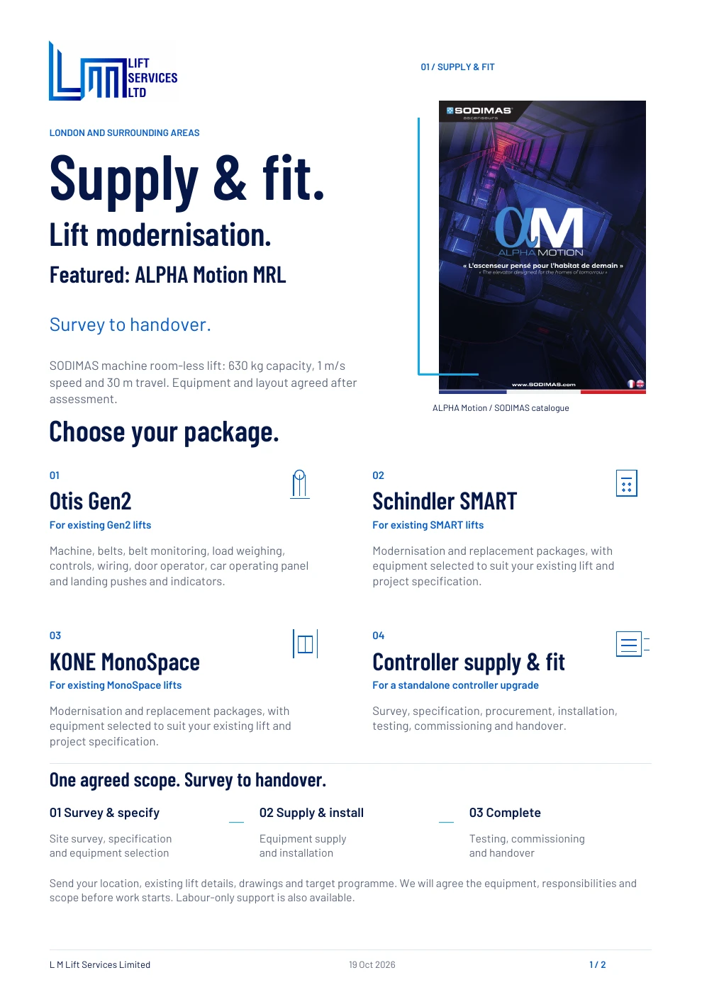 Cover of the branded L M Lifts capability overview